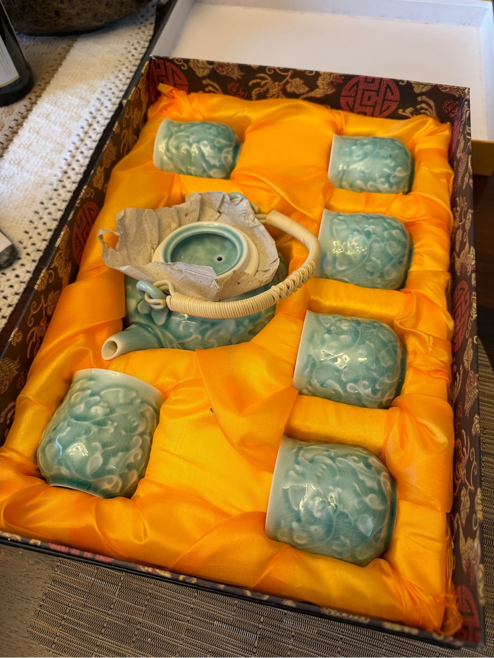 Tea Set Bluegreen - 6 Cups with Teapot